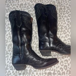 Justin Black Leather Boots 8B Pointy Toe